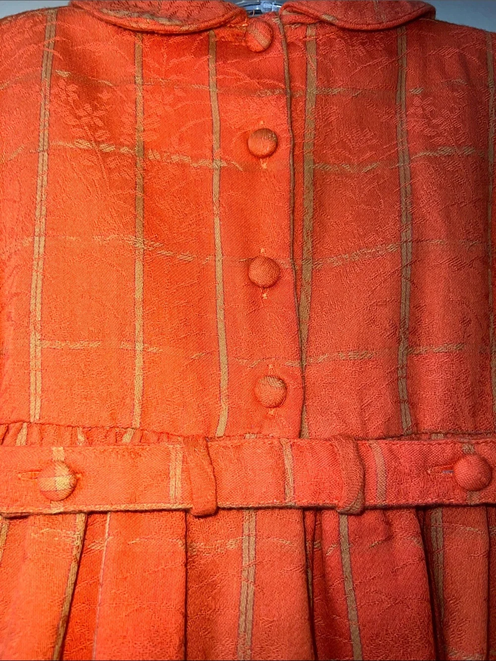 Vintage Sarah Louise Orange Smocked Brocade Dress